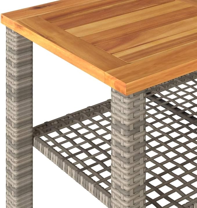 Grey PE Rattan Medium Durable Garden Table with Acacia Wood Top, 4-Person Seating - Photo 8