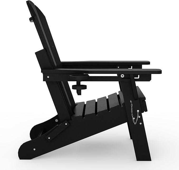 WestinTrends Malibu Folding Adjustable Adirondack Chair with Retractable Ottoman and Cup Holder (Set of 2), Black
