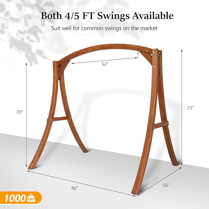 VINGLI Outdoor Wooden Swing Frame, Heavy Duty 1000 LBS A-Frame Swing Stand with Farmhouse Cottage Style - Photo 3