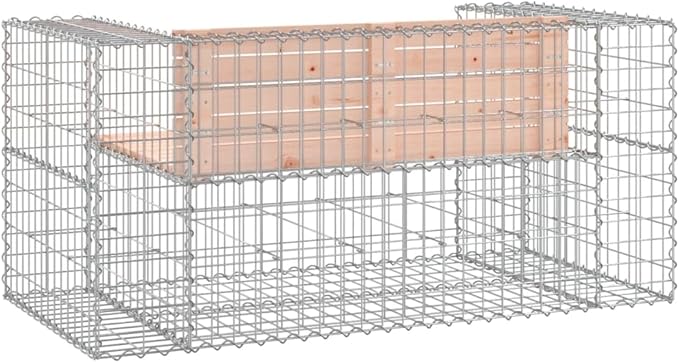 Garden Bench with Solid Douglas Wood and Galvanized Steel Frame, Rustic Gabion Design for Outdoor Patio Seating, Durable and Easy to Maintain, Supports Up to 242.5 lbs,