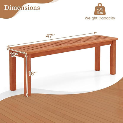 Giantex 47" Outdoor Bench with Slatted Seat, 705Lbs Capacity, Solid Wood Frame, Teak Oil Finish, Backless Garden Bench for Patio Dining, Yard, Porch, Entryway, Park, 2-Person Outside Seat Chair