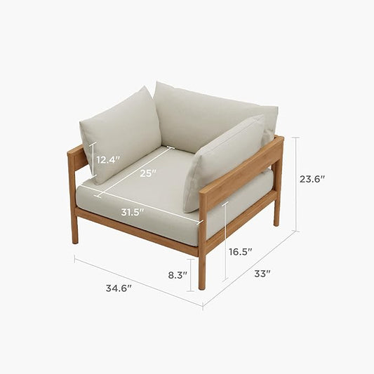 Acanva Modern Outdoor Patio Furniture Set, All-Weather Aluminium Conversation Sectional Sofa with Thick Cushions for Backyard, Garden, Porch, Armchair, Beige