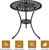 23.5 Inch Small Round Patio Bistro Table, Weatherproof Outdoor Coffee Table with Umbrella Hole & Vintage Floral Pattern - Photo 5