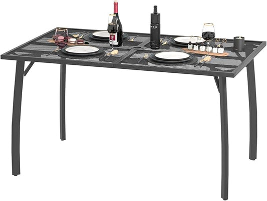 AECOJOY Outdoor Patio Dinning Table for 6, 51"x31" Rectangular Metal Steel Patio Outdoors Tables with 1.73" Umbrella Hole All Weather-Resistant for Lawn Backyard Garden, Porch Dark Grey
