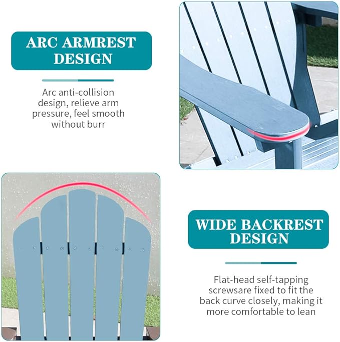 FDW Folding Adirondack Chair, All Weather Patio Chair Outdoor Fire Pit Chair for Patio Lawn Garden Backyard Deck Pool Beach