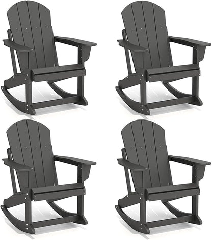 GREENVINES Adirondack Rocking Chairs Set of 4 | HDPE Plastic | Porch Rocker | Chair for Patio Outdoor Deck | All Weather | Black