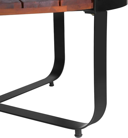Christopher Knight Home Dolly Outdoor Round Coffee Table, Slat Panel Coffee Table, Acacia Wood and Metal Frame, Cross Metal Leg Support, Wooden Side Desk for Backyard Balcony Garden, Mahogany