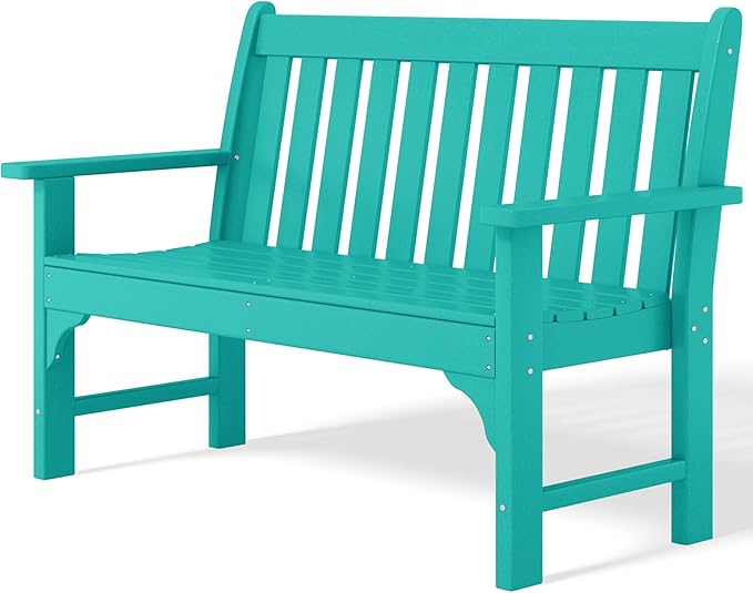 Costaelm Garden Bench, Farmhouse Park Front Porch for Entryway Bench Outdoor Seating Low Bench Patio Bench Outside/Indoor, Turquoise