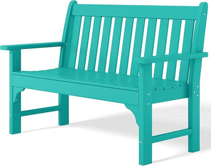Costaelm Garden Bench, Farmhouse Park Front Porch for Entryway Bench Outdoor Seating Low Bench Patio Bench Outside/Indoor, Turquoise