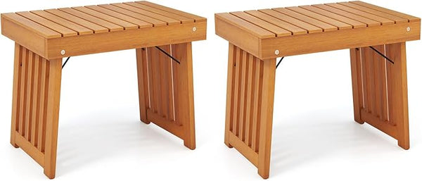 Tangkula Patio Foldable Side Table, Outdoor Folding Acacia Wood Coffee Table w/Slatted Tabletop - Photo 1