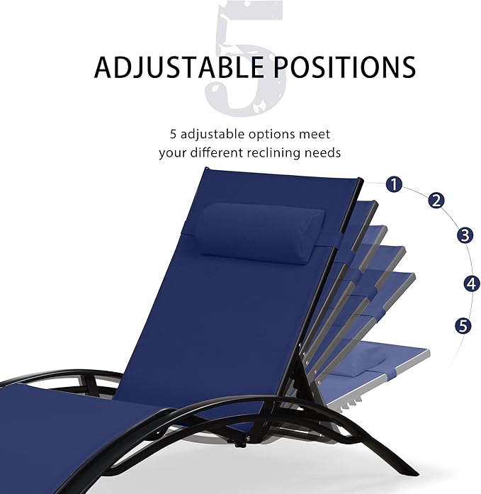 PURPLE LEAF Patio Oversized Chaise Lounge Chair Set with 2 Side Table Pool Outside Adjustable Recliner Chairs for Beach Outdoor Sunbathing Tanning Poolside Loungers Chair
