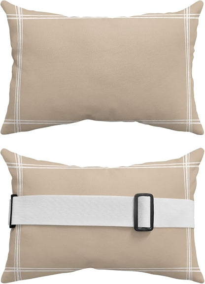 T&H XHome Outdoor Pillow for Chaise Lounge Chair, Solid Color Light Khaki Waterproof Headrest Pillow Lumbar Pillows with Insert & Adjustable Elastic Strap for Beach, Poolside, Patio, Office (2 Pack)