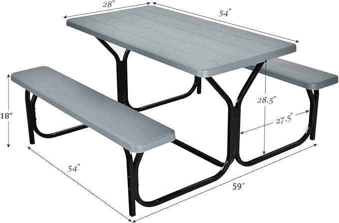 Giantex Picnic Table Bench Set Outdoor Camping All Weather Metal Base Wood-Like Texture Backyard Poolside Dining Party - Photo 8