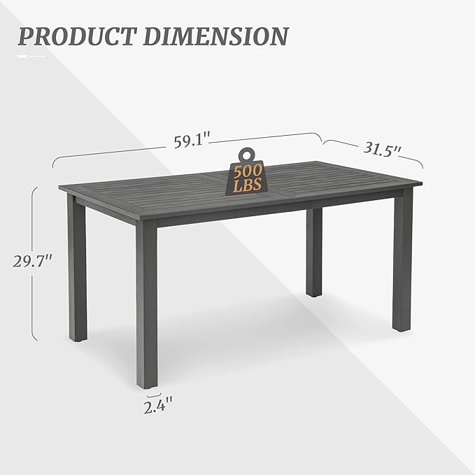 6-Person HDPS Outdoor Dining Table, Weather-Resistant Rectangle Patio Dining Table, 500 LBS Weight Capacity, Outdoor Patio Table for Outside Indoor, Lawn, Garden, and Backyard, Dark Gray