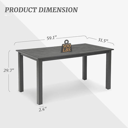 6-Person HDPS Outdoor Dining Table, Weather-Resistant Rectangle Patio Dining Table, 500 LBS Weight Capacity, Outdoor Patio Table for Outside Indoor, Lawn, Garden, and Backyard, Dark Gray