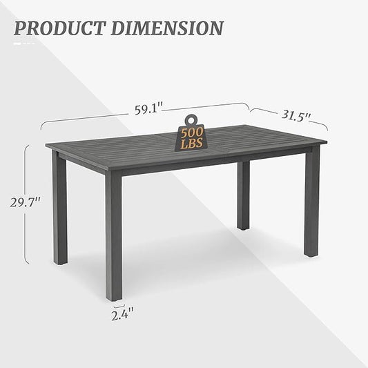 6-Person HDPS Outdoor Dining Table, Weather-Resistant Rectangle Patio Dining Table, 500 LBS Weight Capacity, Outdoor Patio Table for Outside Indoor, Lawn, Garden, and Backyard, Dark Gray