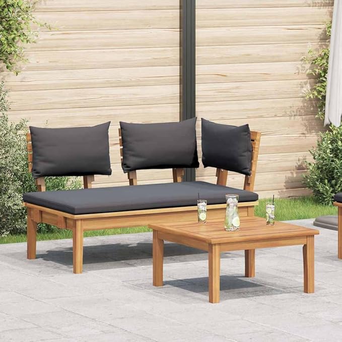 2-Piece Brown Solid Teak Wood Garden Bench Set with Post Leg Design for Patio and Terrace, Durable Outdoor Furniture with Modern Simplicity and Rustic Farmhouse Style,