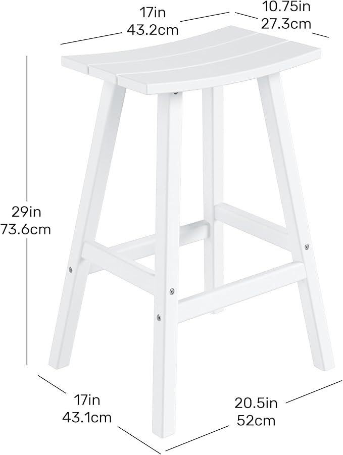 Costaelm All-Weather Outdoor Bar Stools, 29" Height Patio Stools & Bar Chairs, Adirondack Poly Patio Bar Stool for Patio, Deck, Kitchen Counter and Garden, White