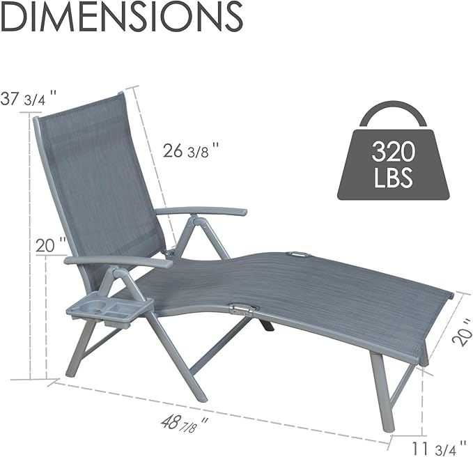 Kozyard Aluminum Outdoor Chaise Lounge Chair, Adjustable Reclining Patio Lounge with Drink Holder - Photo 2