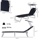 Outsunny Outdoor Lounge Chair, Adjustable Folding Chaise Lounge, Tanning Chair with Sun Shade for Beach, Camping, Hiking - Photo 3