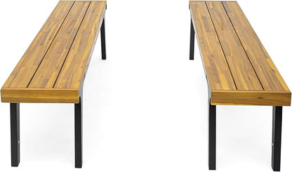 Christopher Knight Home Harpe Outdoor Patio Acacia Wood Dining Bench, Porch Bench for Dining Set, Backyard, Garden, Lawn, Porch,Teak Finish+Black