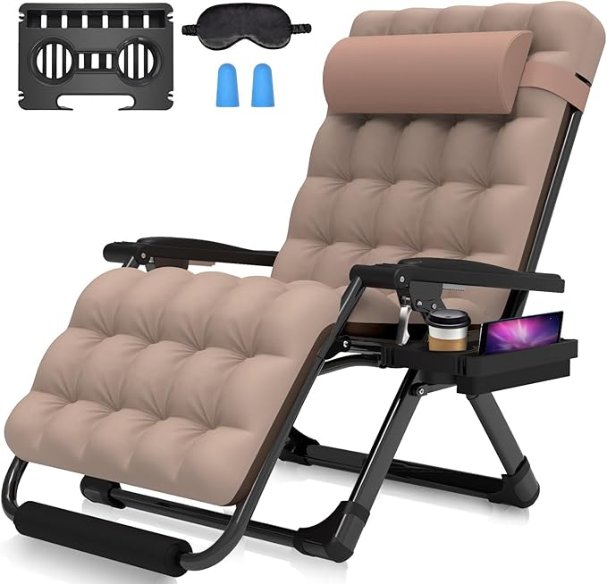 Suteck Oversized Zero Gravity Chair, 33In XXL Lounge Chair w/Removable Cushion&Headrest - Photo 1