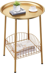 Small Outdoor Side Table, 2-Tier Round Metal Patio Table, Accent Table Waterproof - Photo 1