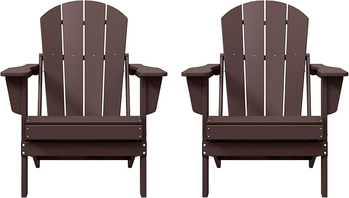 WO WESTIN OUTDOOR HDPE Laguna Outdoor Folding Poly Adirondack Chair (Set of 2), Dark Brown