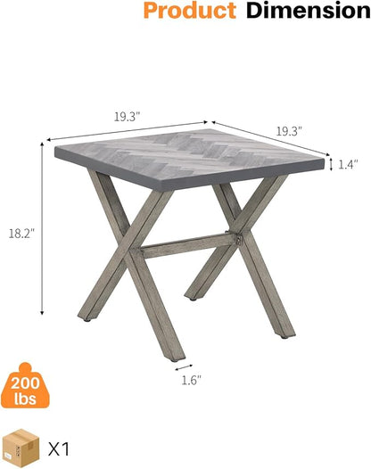 Aluminum Outdoor Side Table, Anti-Rust Outside Patio Side Table with Resin Tabletop, Modern Weather Resistant Square Patio End Table for Yard, Garden, Poolside, Limed Oak