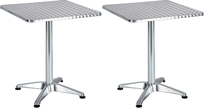 BTEXPERT Set of 2, Indoor Outdoor 23.75" Square Restaurant Table for Patio Stainless Steel Silver Aluminum Furniture - Photo 1