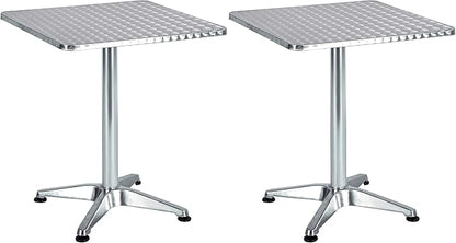 BTEXPERT Set of 2, Indoor Outdoor 23.75" Square Restaurant Table for Patio Stainless Steel Silver Aluminum Furniture with Base