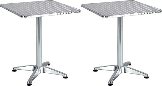 BTEXPERT Set of 2, Indoor Outdoor 23.75" Square Restaurant Table for Patio Stainless Steel Silver Aluminum Furniture with Base
