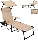 Folding Lounge Chairs for Outside, Beach Patio Lounge Chair with Canopy - Photo 1