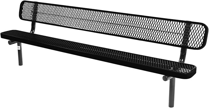 COATEDOUTDOORFURNITURE Coated Outdoor Furniture Heavy-Duty Outdoor Bench Thermoplastic Coated, Expanded Metal, Commercial-Grade Seating, Made in America (Inground with Back, 8 Ft, Textured Black)