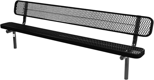 COATEDOUTDOORFURNITURE Coated Outdoor Furniture Heavy-Duty Outdoor Bench Thermoplastic Coated, Expanded Metal, Commercial-Grade Seating, Made in America (Inground with Back, 8 Ft, Textured Black)
