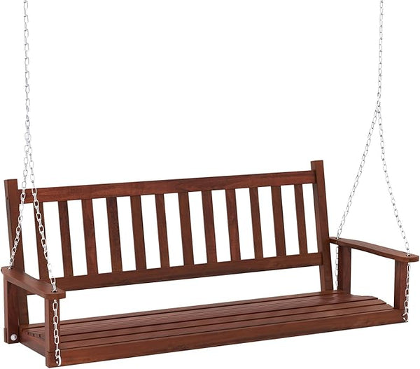 Tangkula 3 Person Wooden Porch Swing, Hanging Patio Swing with 2 Adjustable Galvanized Metal Chains, Slatted Back & Seat - Photo 1