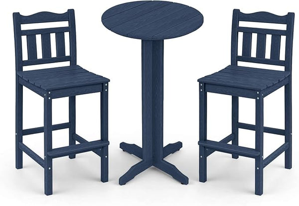 3-Piece Outdoor Bar Set, HDPE Adirondack Bar Height Chairs Set of 2 and Round Bar Table - Photo 1