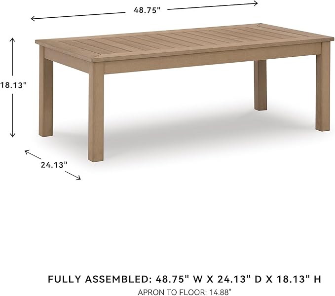 Signature Design by Ashley Hallow Creek Casual UV Resistant Resin Outdoor Coffee Table, Light Brown - Photo 3