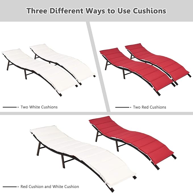 Tangkula 2 Pieces Patio Rattan Chaise Lounge, Outdoor Wicker Lounge Chair, Foldable Chaise Lounge, Suitable for Poolside, Garden, Balcony
