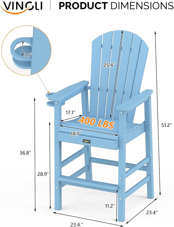 VINGLI Tall Adirondack Chairs Set of 2, All-Weather Plastic Adirondack Chair with Cup Holders - Photo 3