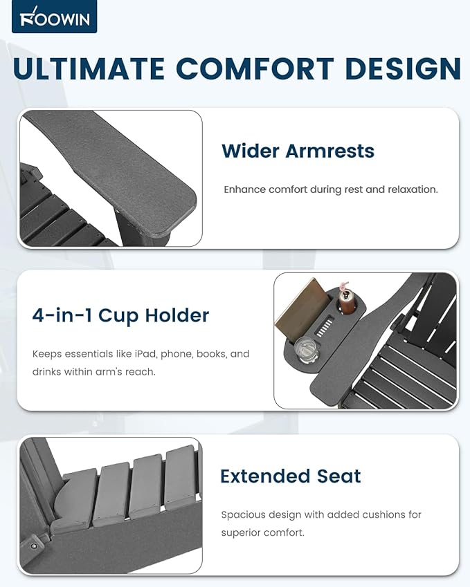 FOOWIN Folding Adirondack Chair Set of 2, HDPE Adirondack Chairs with Cup Holder - Photo 5