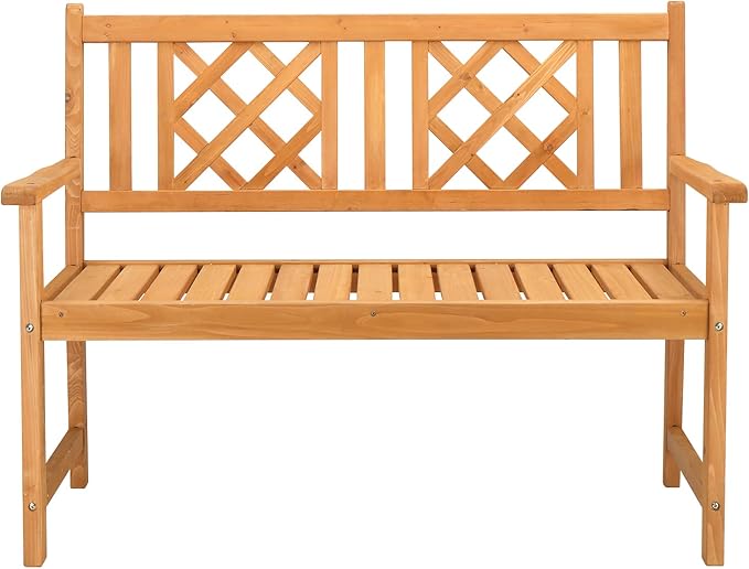 Outdoor Bench, Patio Wooden Bench, Wood Garden Bench, Outside Loveseat with Backrest and Armrest, Park Bench for Outdoors, Porch, Balcony,Patio Seating for 2-3 Person, Benches for Outside 118x53x90CM