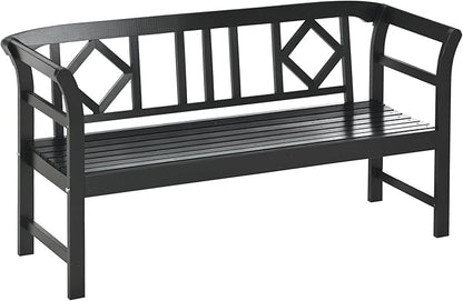 Outsunny Wooden Patio Bench, Outdoor Garden Bench with Backrest and Armrests, 3 Person Porch Bench with Rustic Country Diamond Pattern, Black