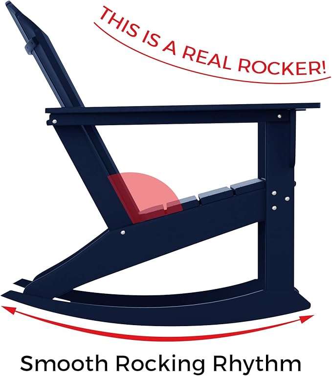 Costaelm Outdoor Adirondack Chair, All Weather Resistant Lawn Chairs Balcony Chair and Fire Pit Chairs, Deck Chairs Outdoor Porch Rocking Chair High Back HDPE Poly Lumber, Navy Blue
