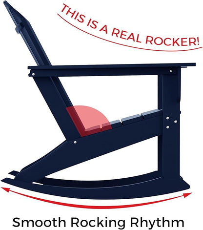 Costaelm Outdoor Adirondack Chair, All Weather Resistant Lawn Chairs Balcony Chair and Fire Pit Chairs, Deck Chairs Outdoor Porch Rocking Chair High Back HDPE Poly Lumber, Navy Blue