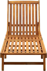 Solid Acacia Wood Sun Lounger with Adjustable Backrest and Footrests, Waterproof Cushion - Photo 3