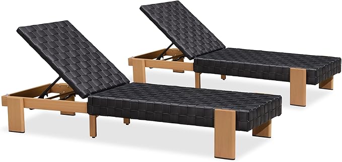 PURPLE LEAF Patio Lounge Chair Modern Luxury Outdoor Chaise Lounge 2 Pieces with Adjustable Backrest PU Leather Style Chaise Lounge Chairs for Pool Garden Backyard Beach, Black
