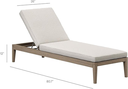 Modway Saratoga Teak Wood Set of 2 Chaise Lounge Chairs and Side Table in Pebble - 3-Piece Outdoor Furniture Set