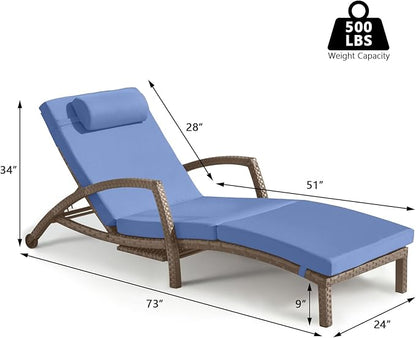 Chaise Lounge Chairs Outdoor Set of 6, Comfy Outside Wicker Patio Pool Lounge Chair w/ 5 Adjustable Back Angle, Cup Holder, Thicken Cushion
