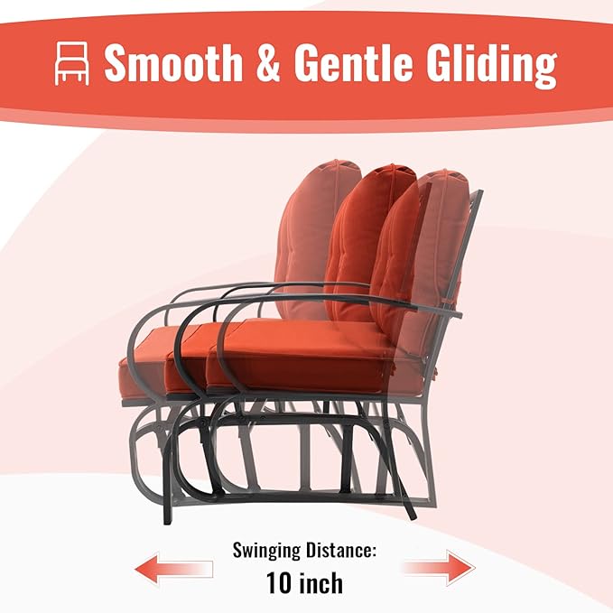 Tangkula 2-Person Outdoor Glider Bench, Swing Seat Bench with Seat & Back Cushions, Sturdy Rustproof Steel Frame - Photo 6